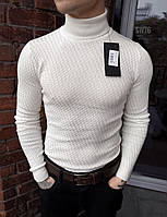 Мужской зимний свитер с высоким воротником шерстяной белый | Теплый гольф на зиму классический (My)