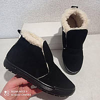 Зимові жіночі замшеві черевики сліпони на хутрі чорні 41р = 26.5 см