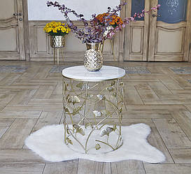 Кавовий стіл Малий з металу та мармуру листям Гінкго золото   60647/М
