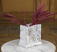Ваза Одуванчик белый - золотые цветы полистоун 18 см СП516-2