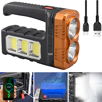 Ліхтар ручний 3в1 акумуляторний до 6 год, з USB, Повербанком, Сонячною панеллю та Боковим світлом, BL-7701B COB
