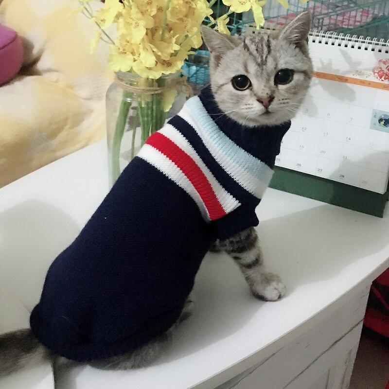В'язаний акриловий светр для котів Pet Style "Синя зі смугами" XS