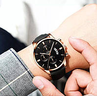 Годинник наручний чоловічий Genevaто з датою золотистий із золотими стрілками, класичний чоловічий годинник із календарем