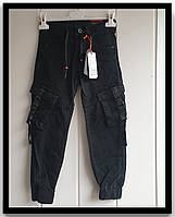 Детские котоновые черные брюки джоггеры для мальчиков оптом GRACE 116--146см