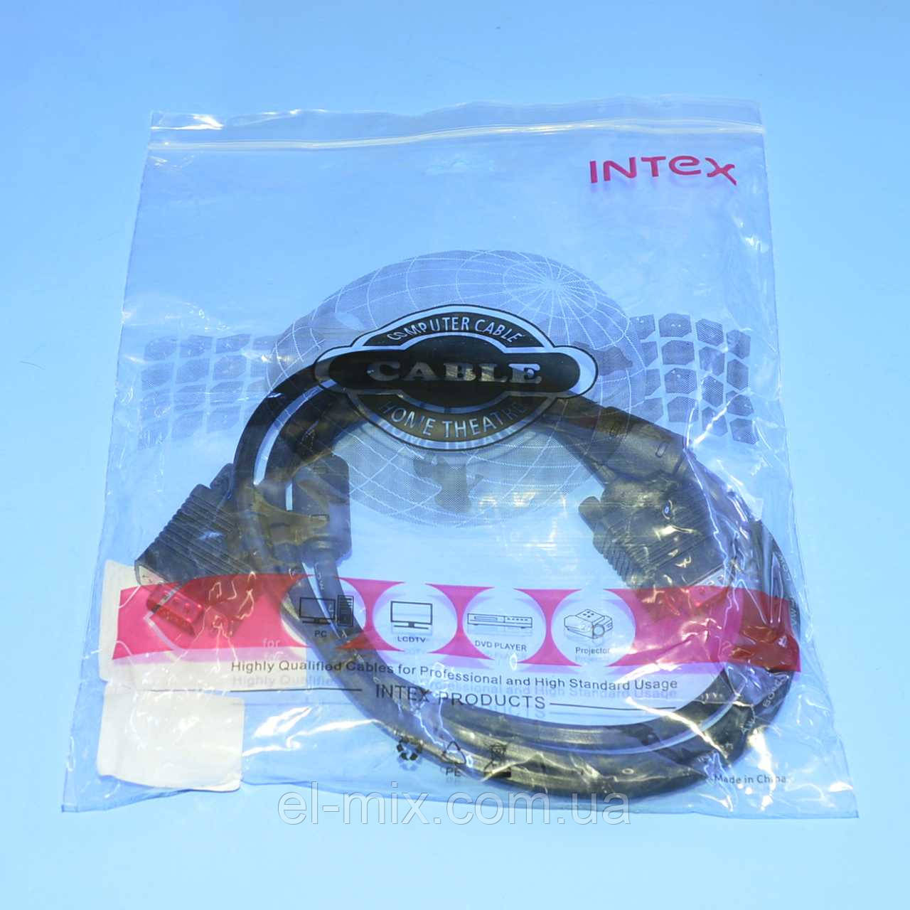 Шнур VGA штекер-штекер INTEX черный 1.5м KOM0160 - фото 3 - id-p260950596