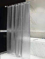 Силиконовая шторка для ванной комнаты с 3D эффектом, размер 180х180 см., бело-прозрачная
