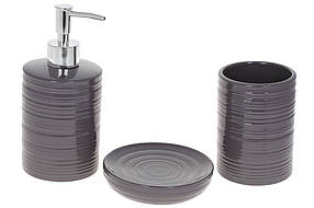 Набір для ванної (3 оповіти): дозатор, стакан для зубних щіток, мильниця, темно-сірий (304-973)
