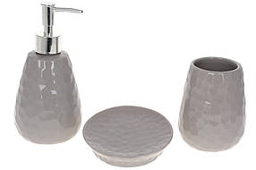Набір для ванної (3 оповіти): дозатор, стакан для зубних щіток, мильниця, сірий (304-970)