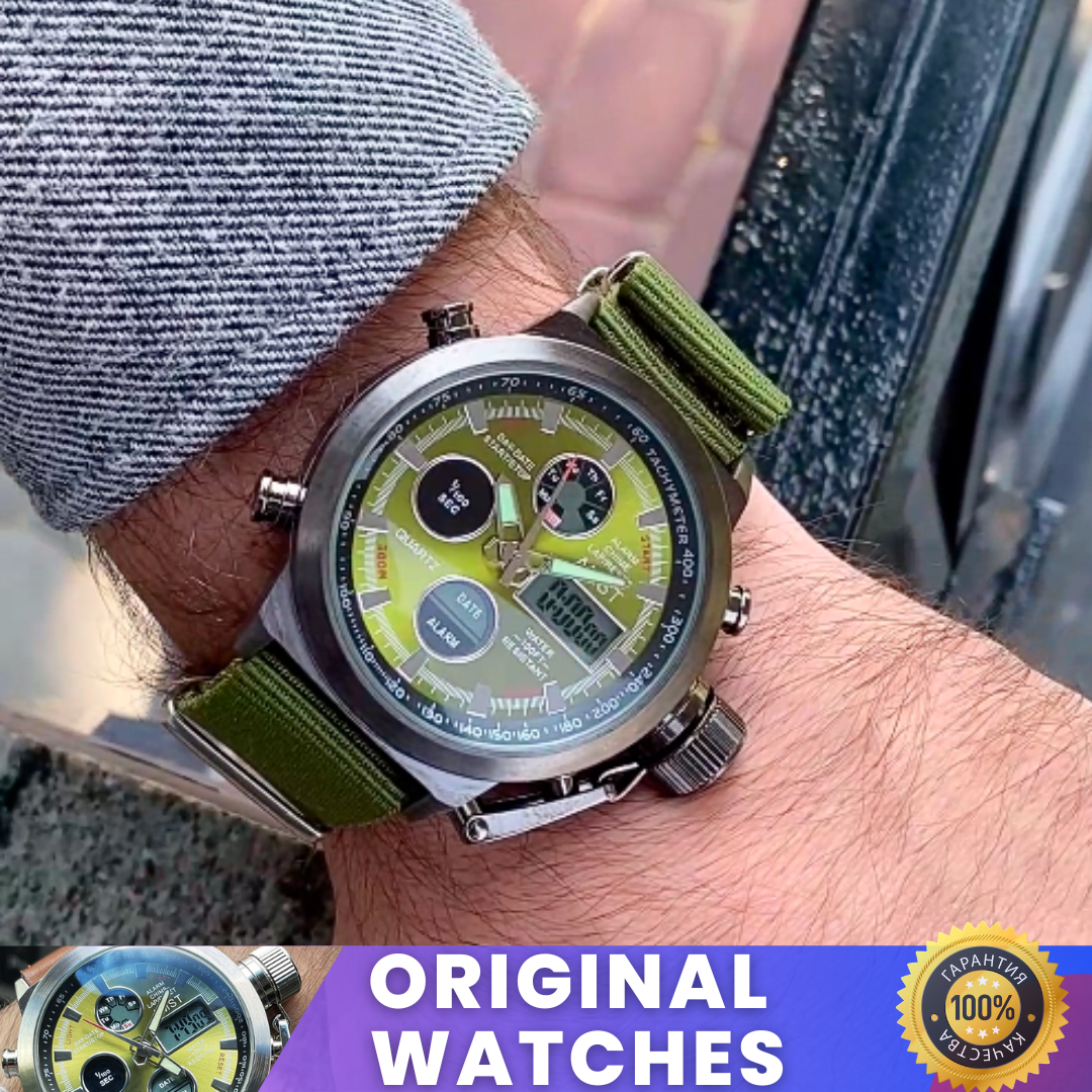 Чоловічий військовий годинник AMST протиударний армійський АМСТ Original Хакі