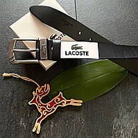 Мужской ремень Lacoste из натуральной кожи в фирменной картонной коробочке (классическая пряжка)