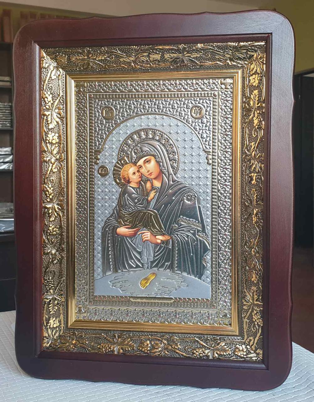 Почаївська ікона Божої Матері під срібло, кіот 32×42см