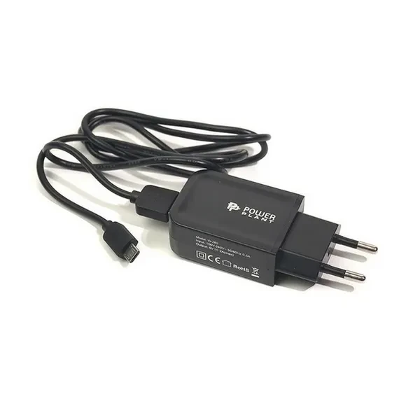 Мережевий зарядний пристрій для телефона PowerPlant W-280 Black (1xUSB 2A) (SC230037) + кабель microUSB