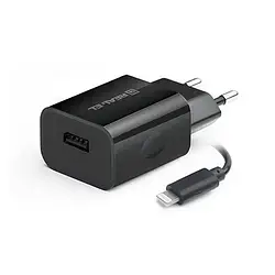 Мережевий зарядний пристрій для телефона REAL-EL CH-217 Black (2USB, 2.1A + кабель Lightning )