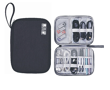 Дорожній органайзер для проводів / Кейс для флешок / Сумка-органайзер для кабелів Чорний