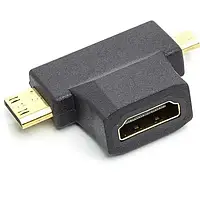 Перехідник PowerPlant CA912056 HDMI (мама) - miniHDMI (тато) microHDMI (тато) Black
