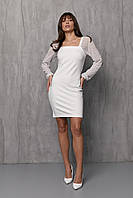 Женское нарядное трикотажное платье Allison 42, 44, 46 в белом цвете рукав сетка