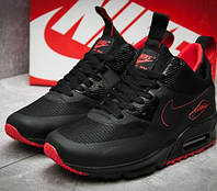 44-45 Nike Air Max 90 черные с красным кроссовки мужские Найк Аир Макс 90 сетка весна лето