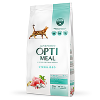 Сухой корм Optimeal Супер Премиум для стерилизованных кошек и кастрированных котов, индейка и овес 10кг