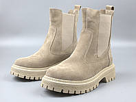 Бежевые челси замшевые ботинки женская обувь зимняя 38 39 COSMO Shoes New Chelsea Latte Vel 25.5, 39, Байка