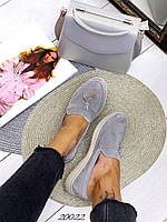 Жіночі туфлі, лофери з пензликом натуральний замш сірий колір