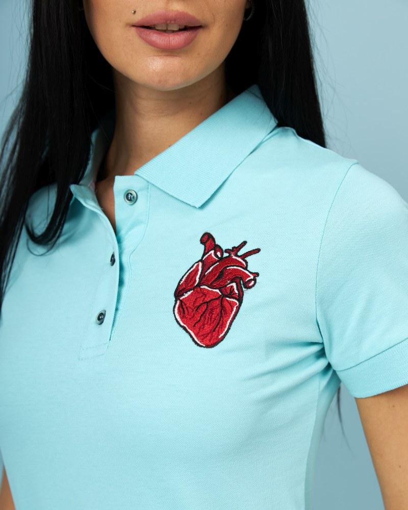 Жіноче медичне поло ментол з вишивкою "Серце"