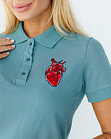 Жіноче медичне поло лазурно-сіре з вишивкою "Серце"