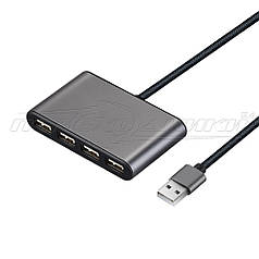 Premium HUB USB 2.0 4 порти (метал), ганчірковий кабель,1 м