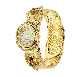 Кварцевий годинник-браслет з квітами, золотавий