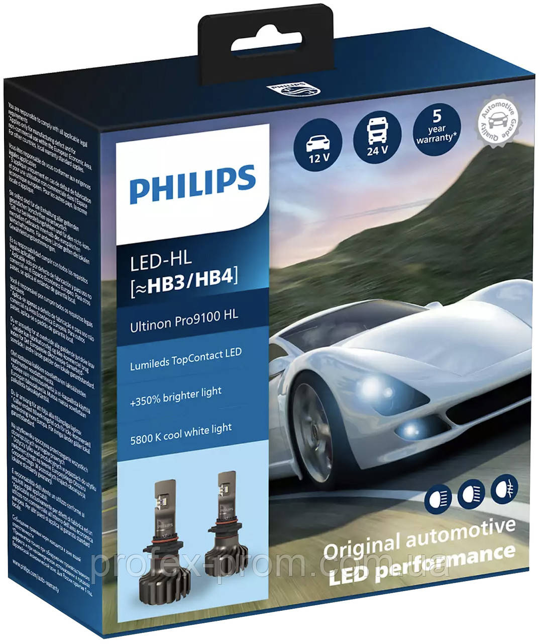 Комплект автоламп Philips LED HВ3/4 11005U91 12/24V Ultinon Pro9100 +350% X2 (шт.)