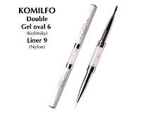 KOMILFO Пензель Double Gel oval 6 (Kolinsky)/Liner 9 (Nylon)