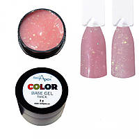 NailApex Color Base Gel №7 База світло-нюдова з золотими блискітками і глітером, 8 мл