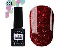 KIRA NAILS Гель лак Red Hot Kira Peppers №001 (рубіновий з яскраво червоними блискітками), 6 мл