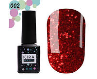 KIRA NAILS Гель лак Red Hot Kira Peppers №002 (червоний з кораловими блискітками), 6 мл