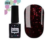 KIRA NAILS Гель лак Red Hot Kira Peppers №004 (гранатовий з рубіновими блискітками), 6 мл