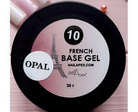 NailApex OPAL French Base Gel №10 Молочно-рожева з мілким золотим гліттером, 30 мл