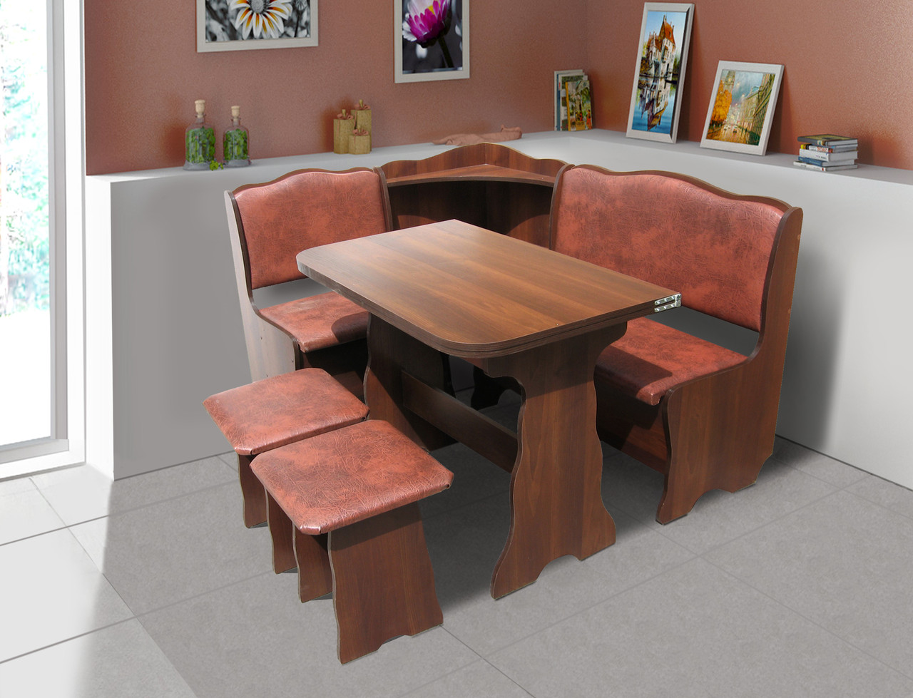 Кухонний комплект Симфонія куточок зі столом та два табурети ДСП Вишня Медова (Мікс-Меблі ТМ)