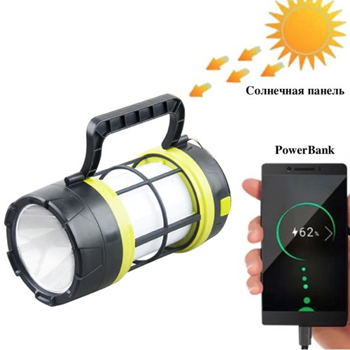 Ліхтар кемпінг переносний 910-LED+COB (white+red), power bank, Li-Ion акум., сонячна батарея, ЗП microUSB