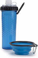 Snack DuO with Collapsible Cup Бутылка двойная для воды и корма или лакомств со складной миской Голубой