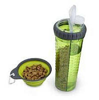 Snack DuO with Collapsible Cup Бутылка двойная для воды и корма или лакомств со складной миской Зеленый