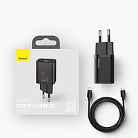 Мережевий зарядний пристрій Baseus Super Si Quick Charger 20W EU Black With Baseus Data Cable Type-C to iP 1 м