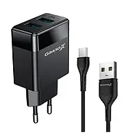 Сетевое зарядное устройство для телефона Grand-X CH-50T Black (Type C 2xUSB 2.4A )