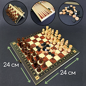 Набір ігор Шахи, шашки, нарди 3 в 1 дерев'яні магнітні ZOOCEN Шахова дошка 24 x 24 см (ZC024A)