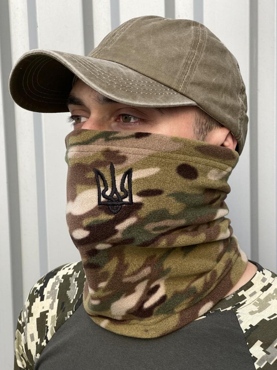 Чоловічий флісовий баф Камуфляжний зимовий "Герб України" теплий ⁇ Шарф-Труба утеплений мультикам