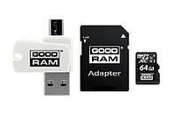 MicroSDXC 64GB Goodram UHS-I Class 10 + SD-adapter + OTG Card reader (M1A4-0640R12)