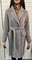 Жіноче пальто демісезонне кашемірове, під пояс, приталене, сіре, без капюшона. Aosileibang