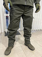 Зимние тактические водонепроницаемые брюки на флисе софтшелл KIBORG HAKI Soft Shеll в цвете хаки олива