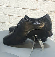 Туфли для занятий бальными танцами Натуральная кожа+замш ( стандарт),чёрные
