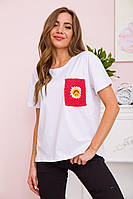 Женская футболка свободного кроя, цвет бело-красный, размеры S, L FA_002619