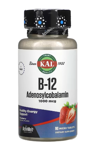 Аденозилкобаламін B12 (Adenosylcobalamin B-12) клубника 1000 мкг KAL  90 мікротаблеток