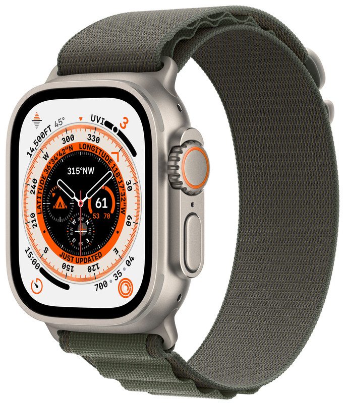 Apple Watch Ultra + LTE 49mm Titanium Case with Medium Green Alpine Loop (MQEW3/MQFN3)